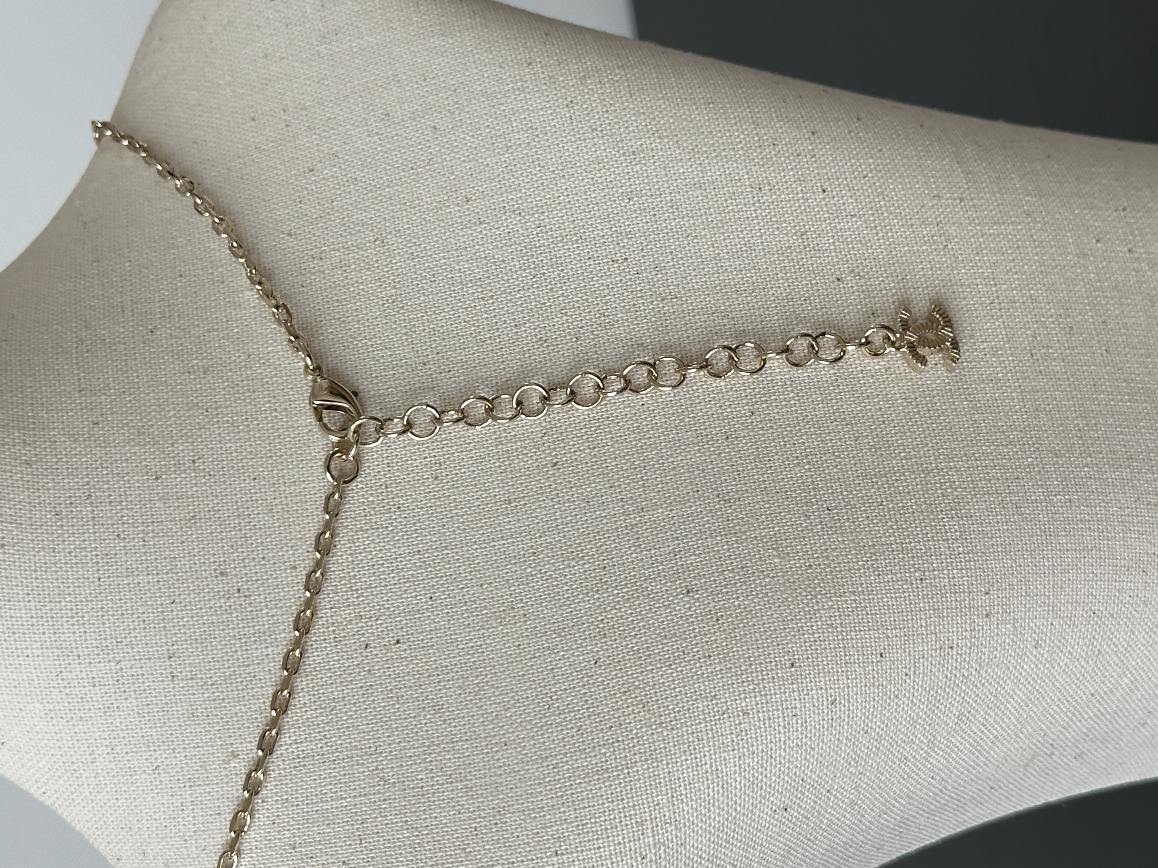 Chanel Bow Crystal Pearl Pendant Necklace