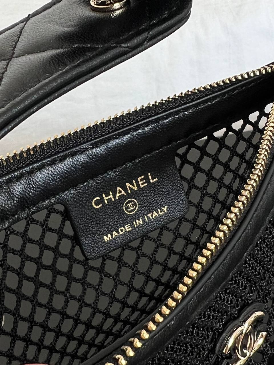 Chanel Black Hollow Mesh Gold CC Logo Semi-circular Top Handle Mini Bag