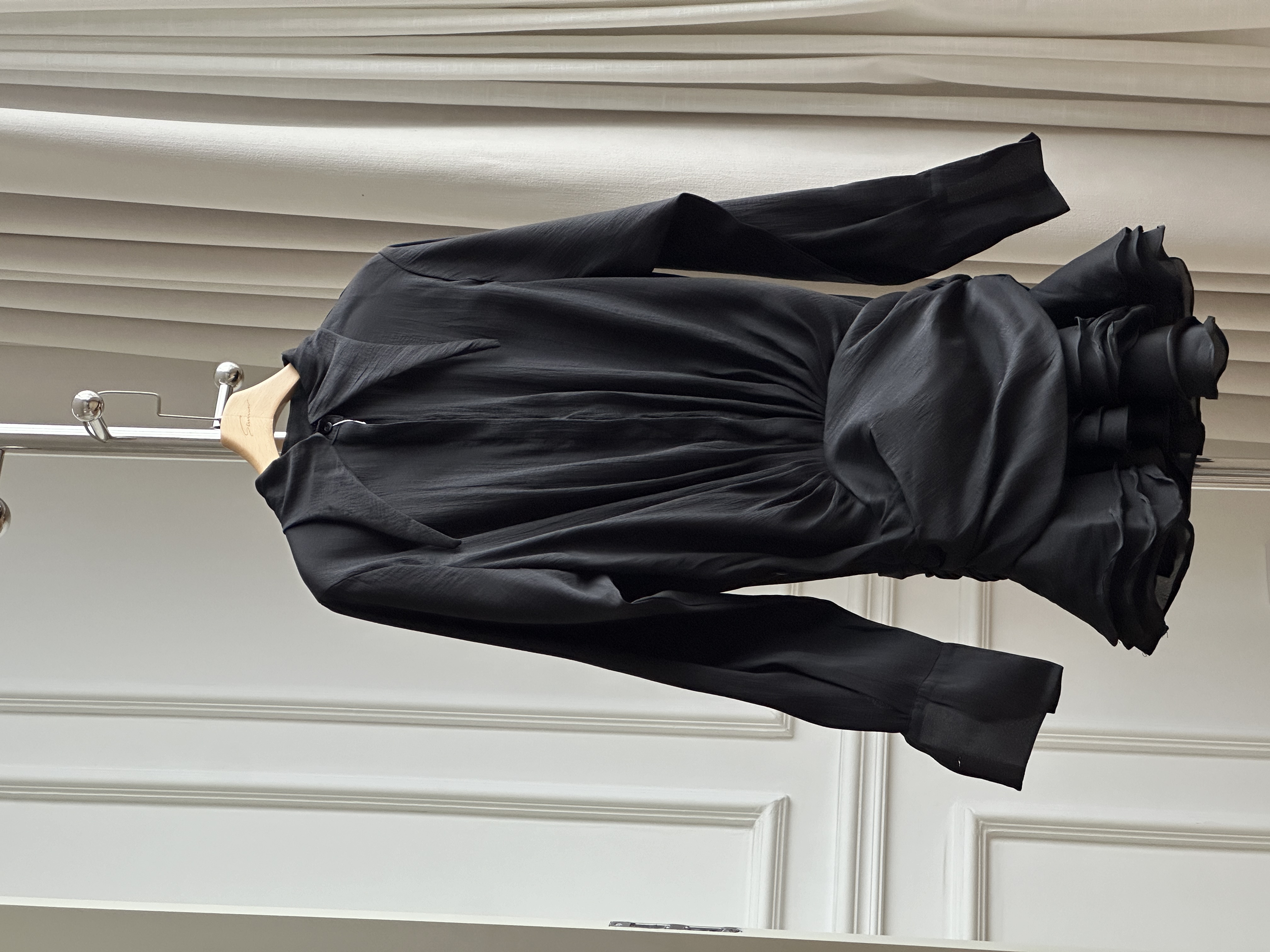 French Style Pointed Collar Ruched Ruffle Shirt Mini Dress