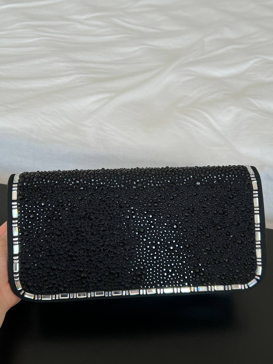 VALENTINO One Stud Crystal V Logo Satin Clutch Evening Bag