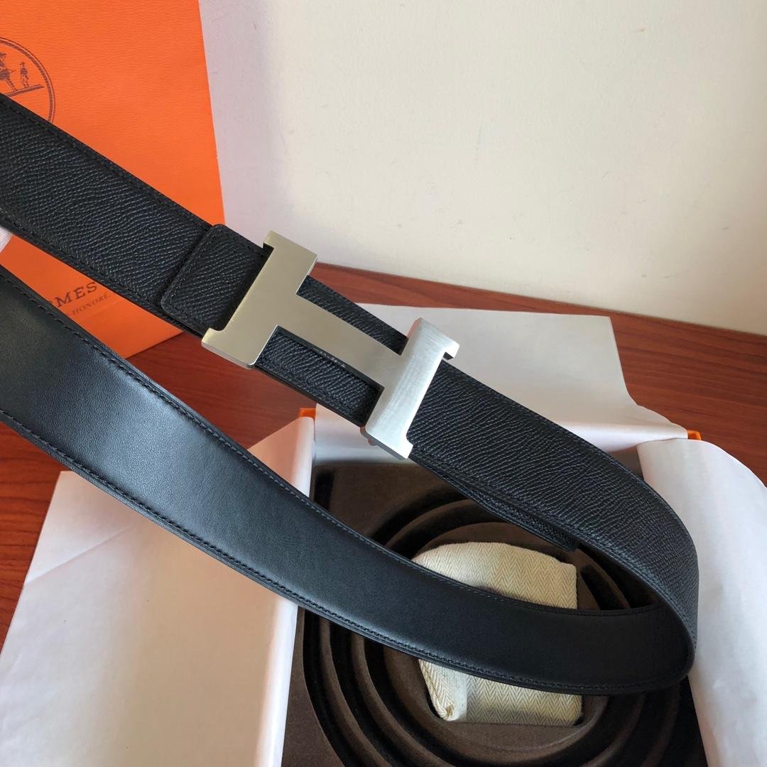 Hermes Mini Constance Guillochee Belt Buckle & Reversible Black For Women, Women Belt 380MM