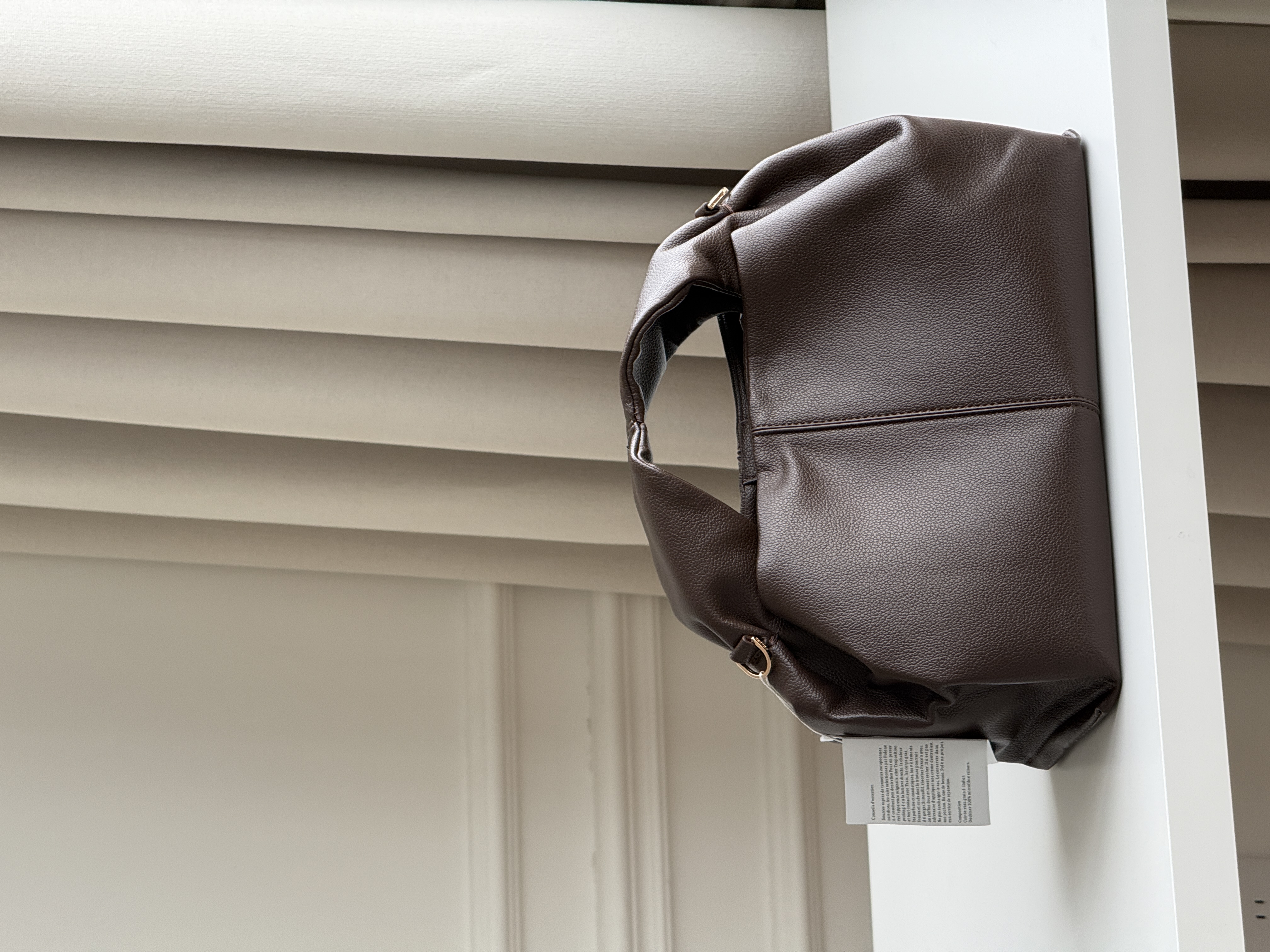 Dark Brown Pebbled Soft Leather Ruched Tote Handbag