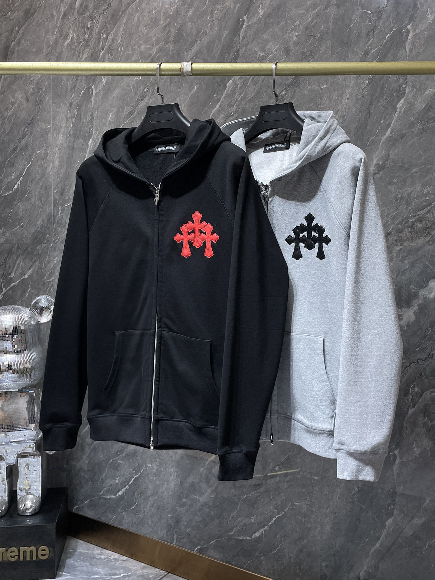 Chrome Hearts Leather Cross Logo Zipper Hoodie 2 Colors