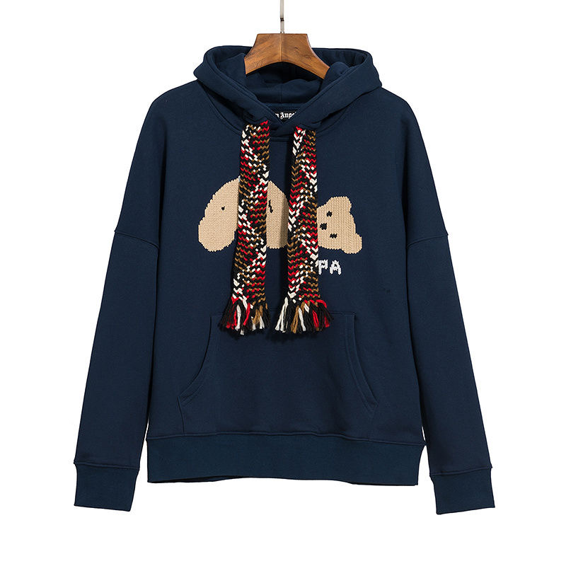 PALM Angles Angel Bear Embroidered Print Heavyweight Pure Cotton Fleece Casual Hooded Sweatshirt