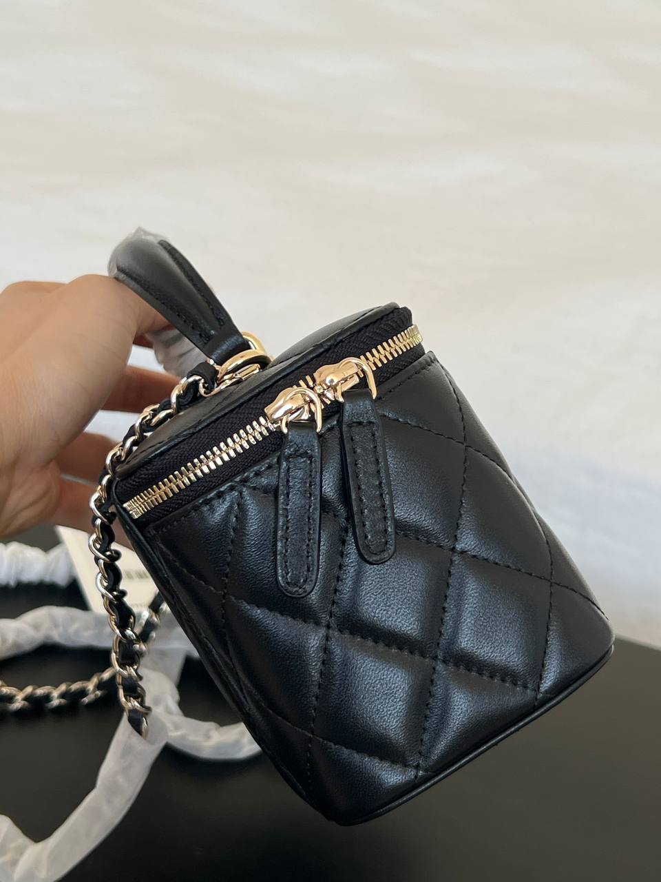 Chanel Black Lambskin Quilted Cosmetic Vanity Case