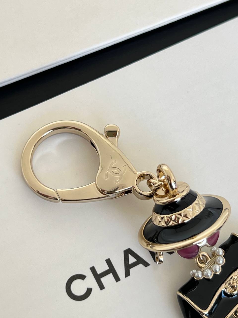 Chanel Doll Pearl Enamel Metal Keychain Bag Charm