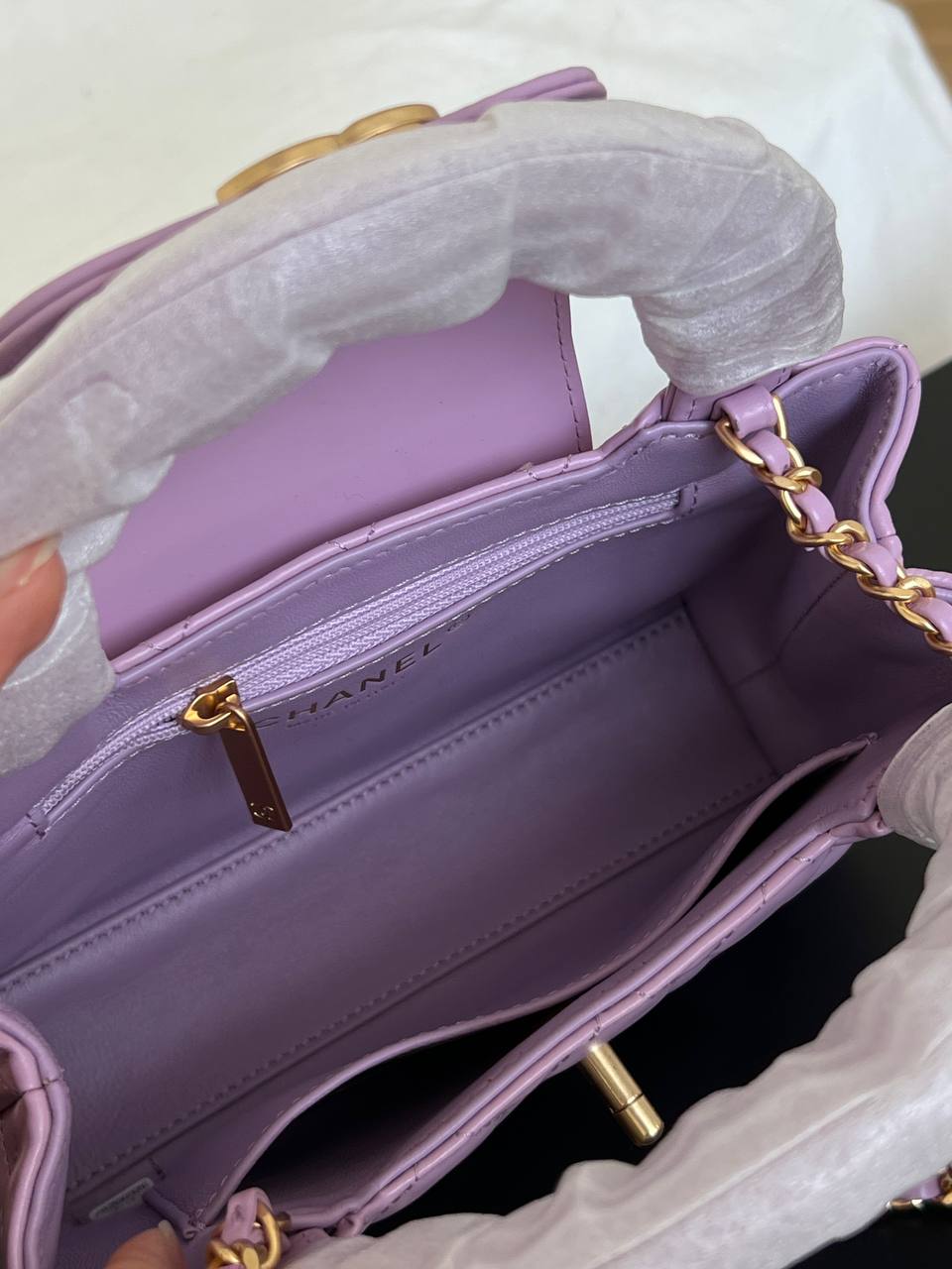 Chanel Light Purple Quilted Leather Mini Top Handle Bag