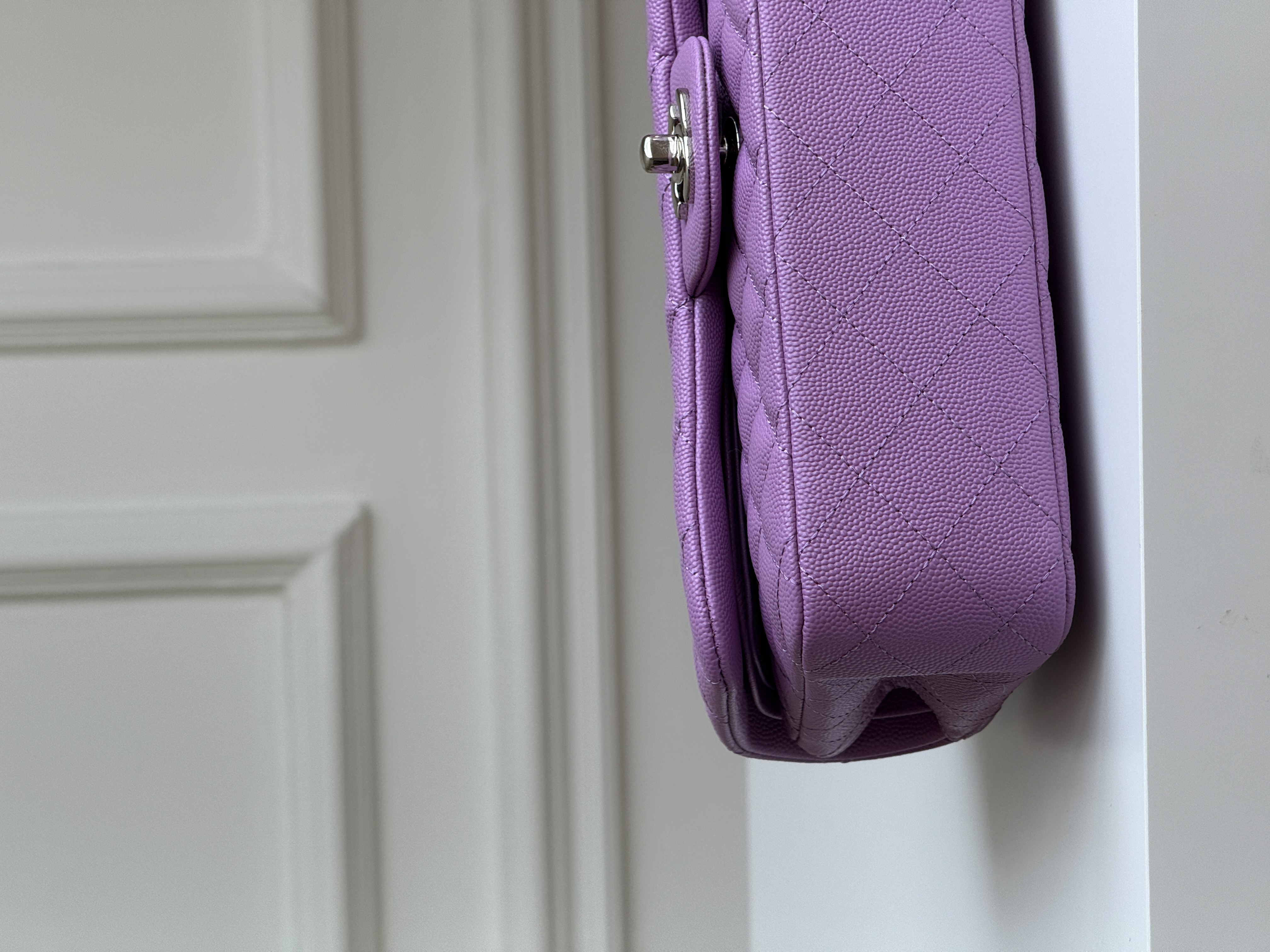 Chanel Light Purple Caviar Leather Quilted Classic Flap Medium Shoulder Crossbody Bag With Light Gold CC Turnlock