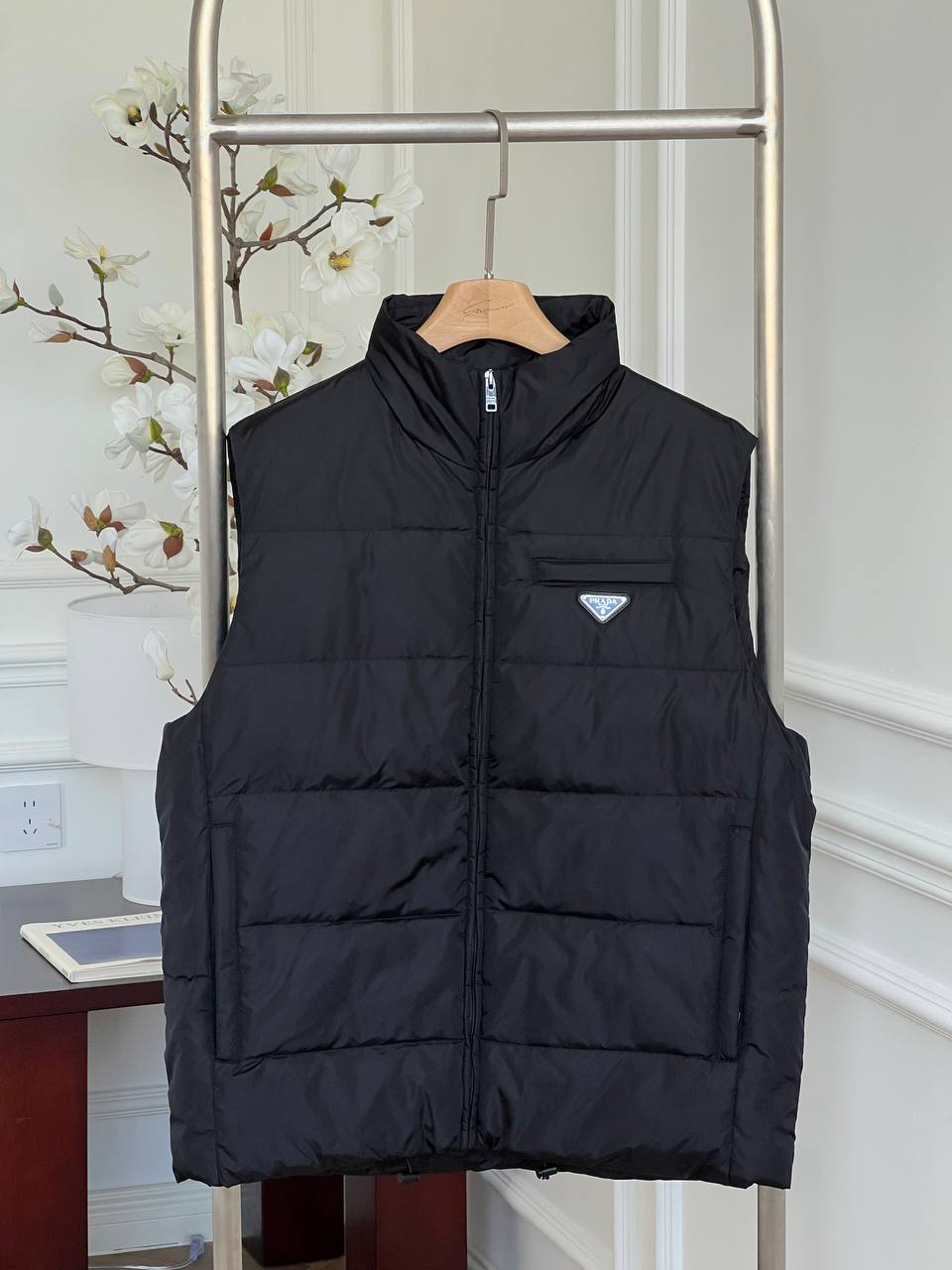 Prada Stand Collar Triangle-logo Nylon Quilted Down Vest