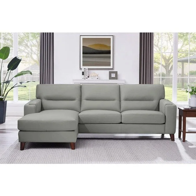 Canapé d'angle en cuir pleine fleur Hydeline Elm avec chaise longue, plumes, mousse à mémoire de forme et ressorts