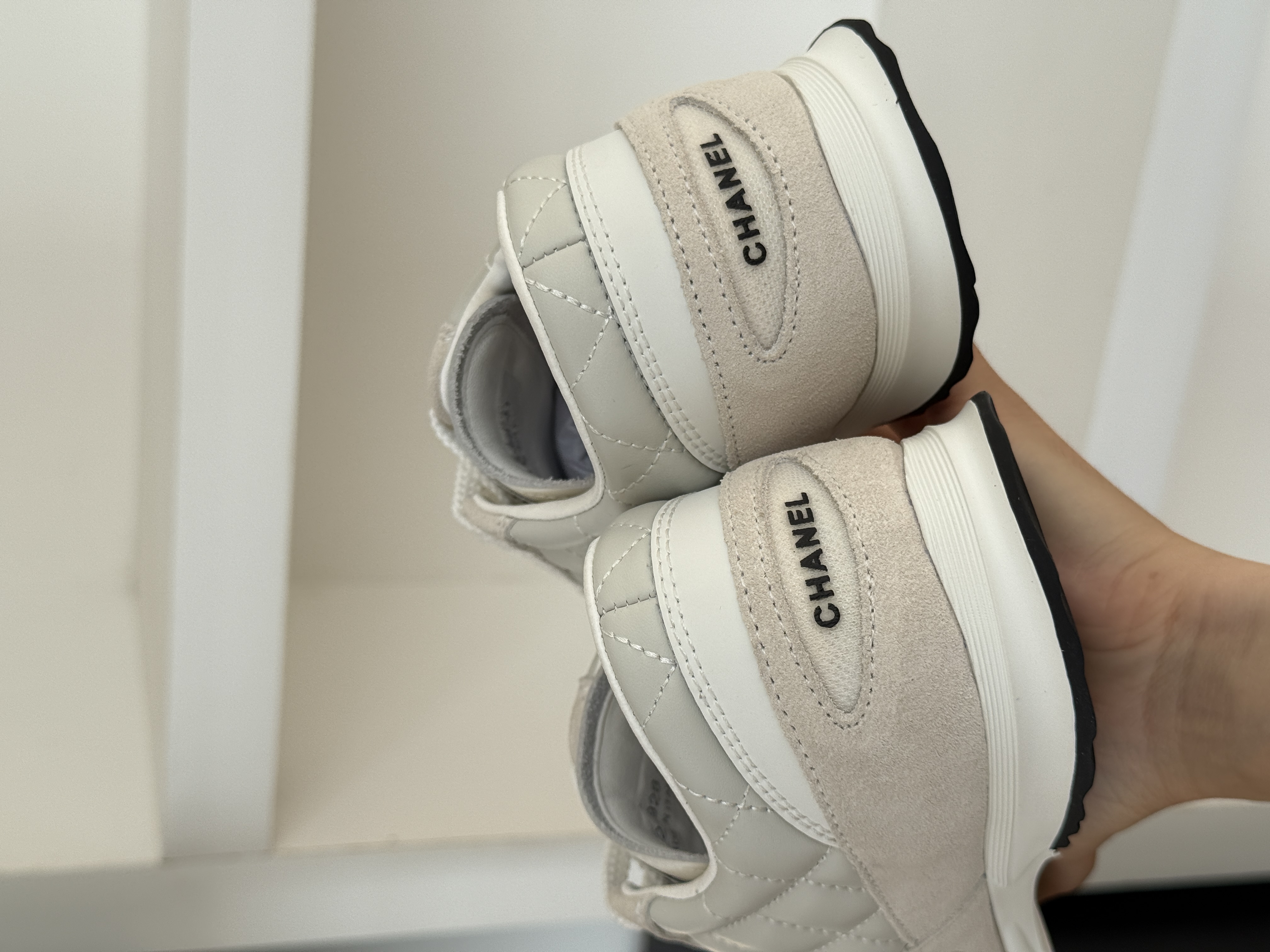 Chanel Quilted Lambskin Suede Trim Lace-Up Trainer Sneakers