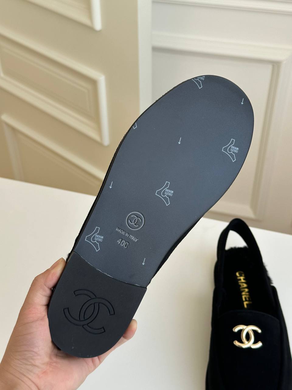 Chanel Shearling-Lined Suede Loafers with Convertible Heel