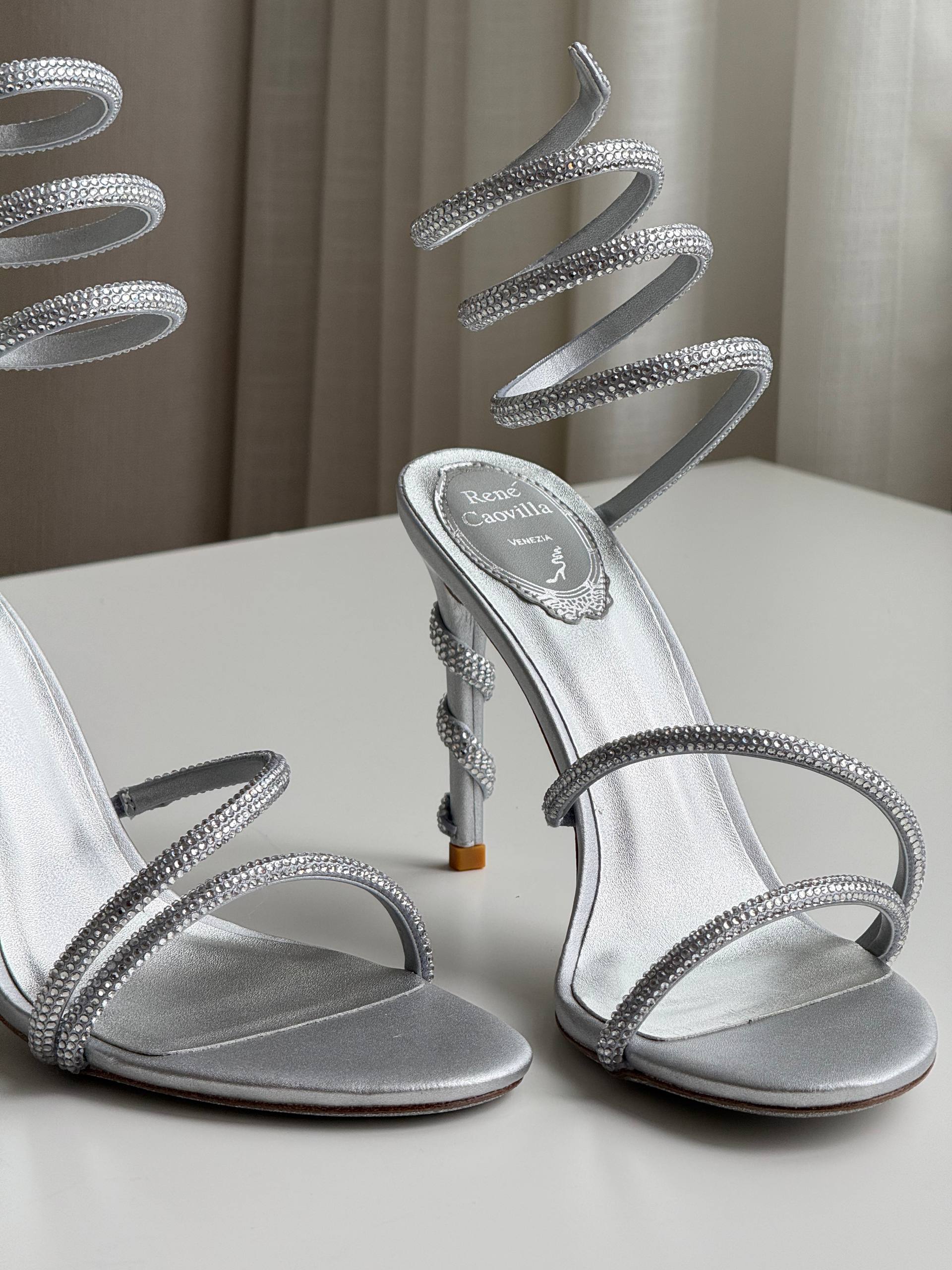 Rene Caovilla Cleo Crystal-Embellished Wrap-Around Heeled Sandals
