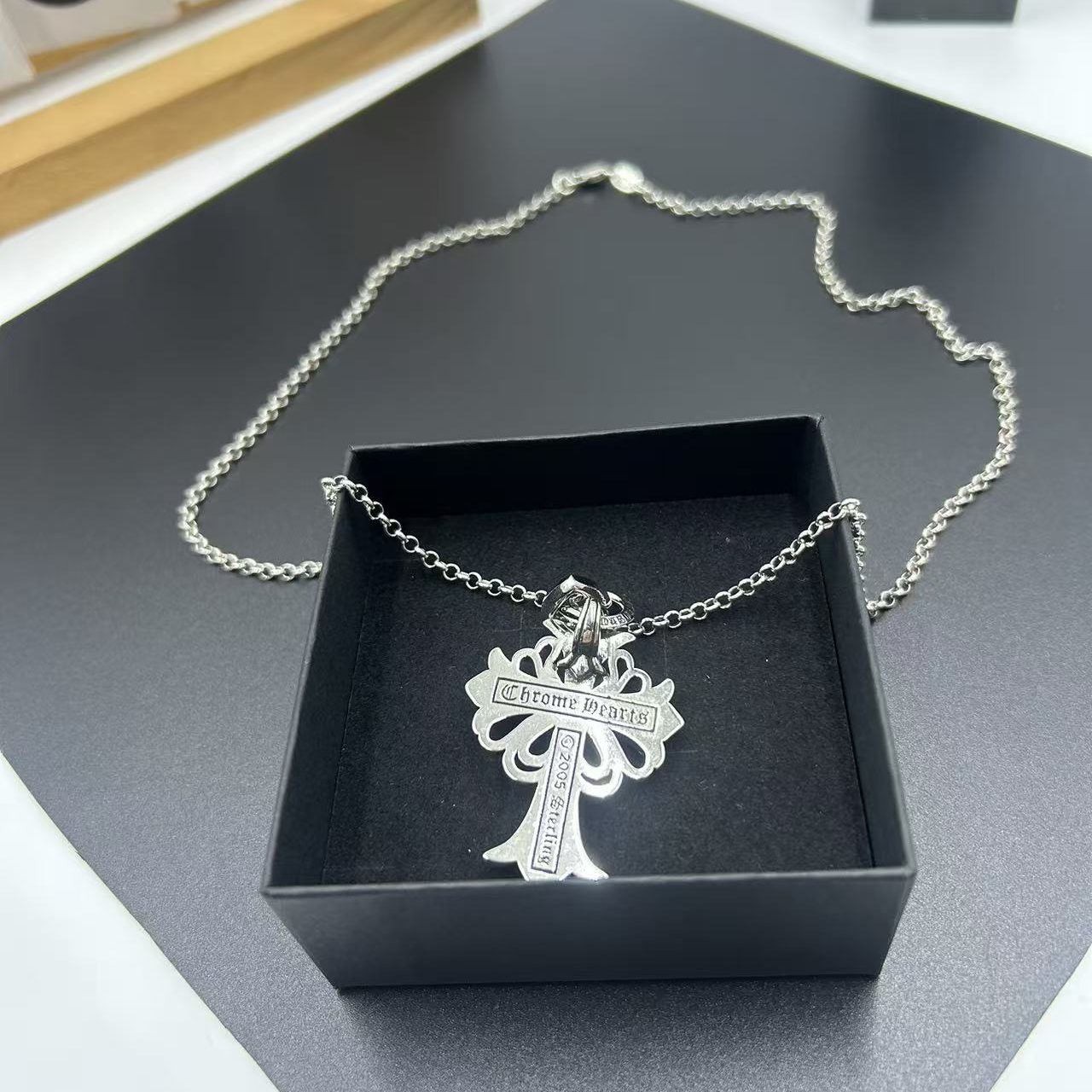 CHROME HEARTS ENGRAVED CROSS NECKLACE