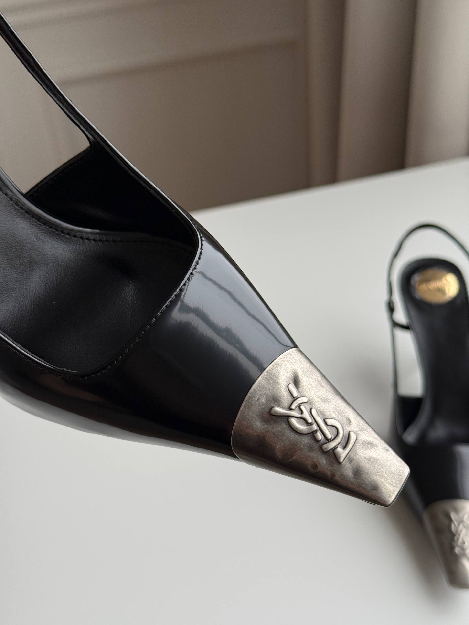 Saint Laurent Jeanne Slingback Pumps with Metal Toe Cap