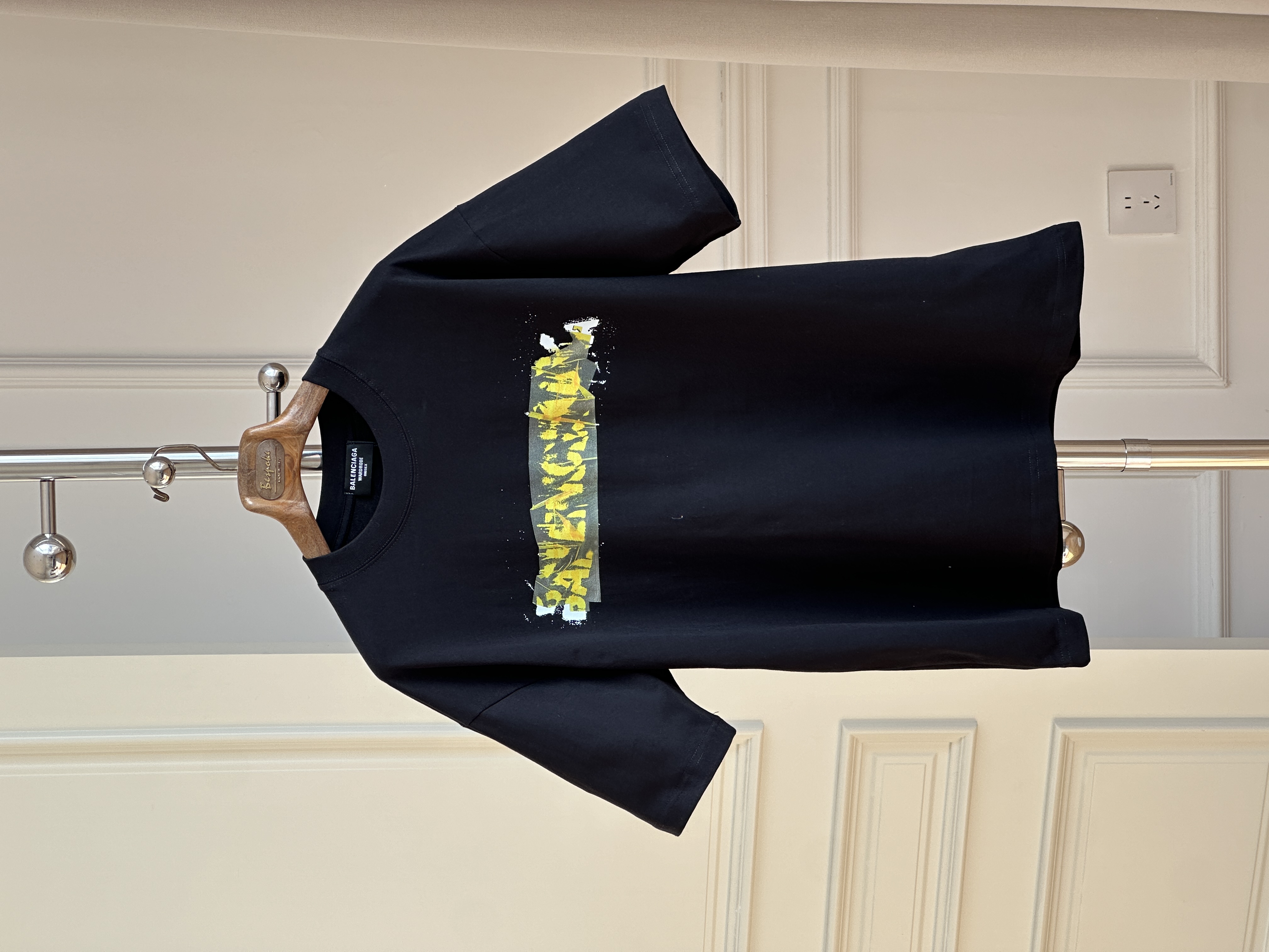 Balenciaga Black Crew Neck Graffiti Tape Logo Oversized Short Sleeve T-shirt