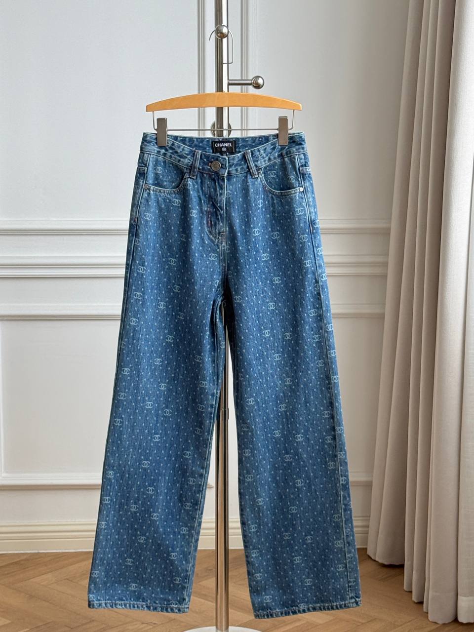 CHANEL 23P CC Polka Dot Print Straight-Leg