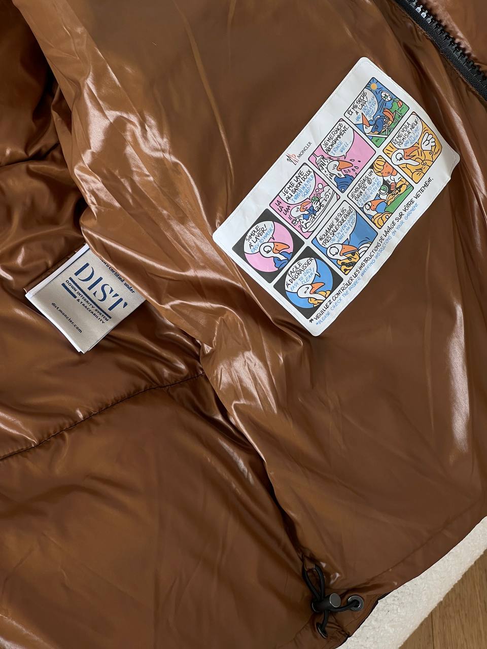 Moncler Black Shiny Nylon Contrast Brown Lining Detachable Hood Down Jacket