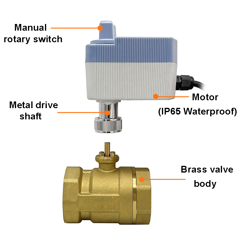 IP65 Waterproof Motorized Ball Valve with Manual Switch 220V 12V 24V- 2 Way Brass Electric Ball Valve With Switch DN15-DN50