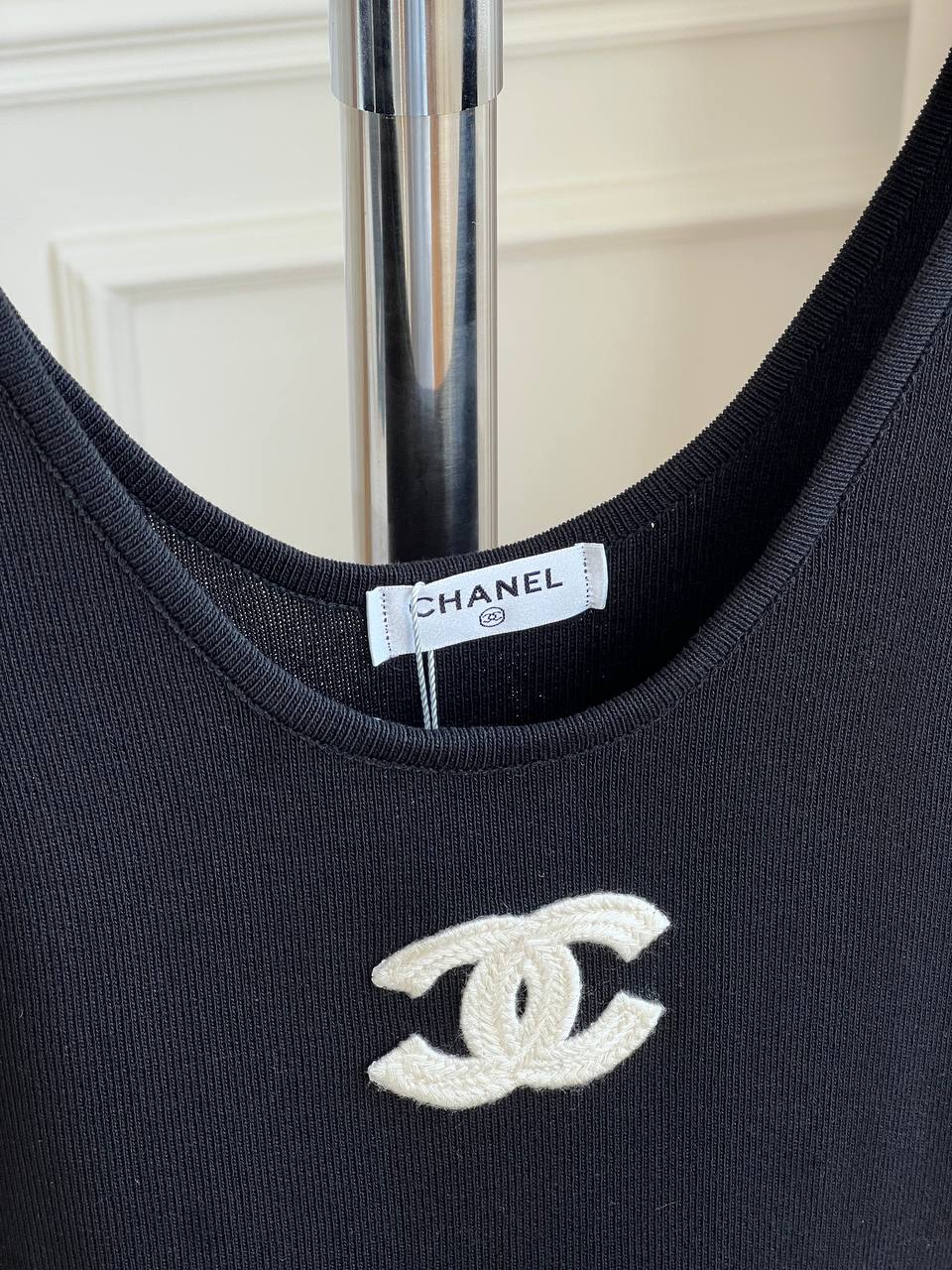 Chanel CC Embroidery U-Neck Slim Knit Sleeveless Maxi Dress