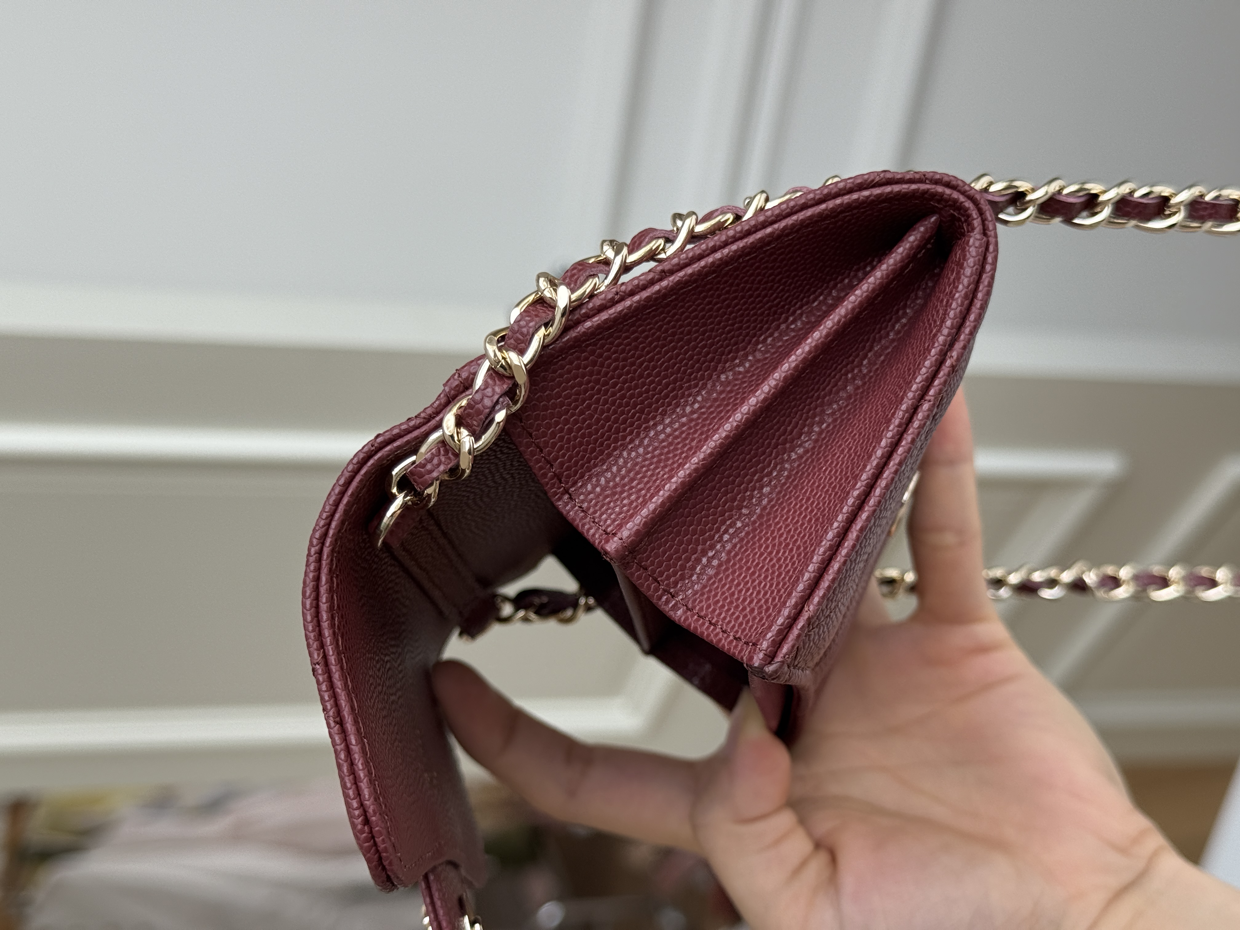 Chanel Burgundy Caviar Leather Mini Classic Flap Gold CC Chain Bag