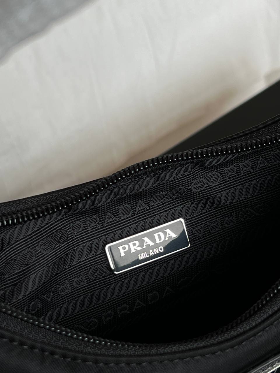 Prada Black Re-Nylon Mini Hobo Shoulder Bag With Silver Triangle Logo