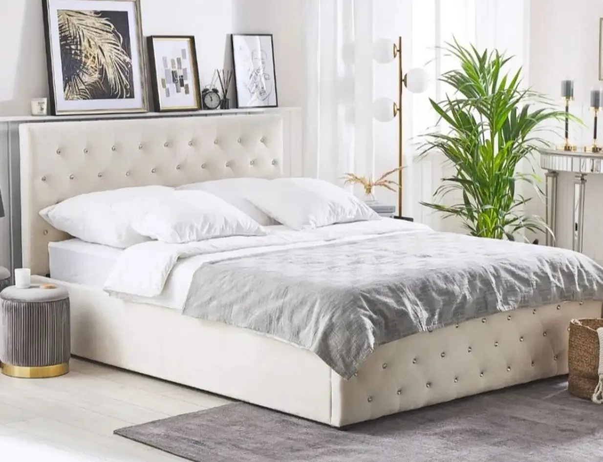 Cadre de lit capitonné avec tête de lit et sommier LUXURY - 140 à 160 cm