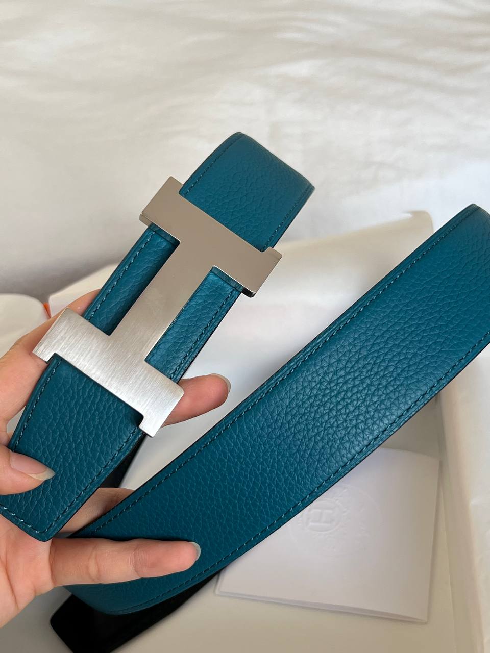 Hermès Dark Brown Grain Leather T Buckle Reversible Belt