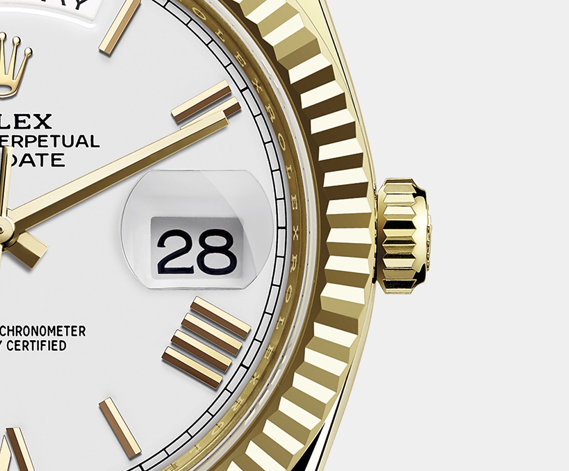 Rolex Day-Date 40 Presidential White dial, Fluted Bezel, President bracelet, Yellow gold Watch【1:1 Replica】