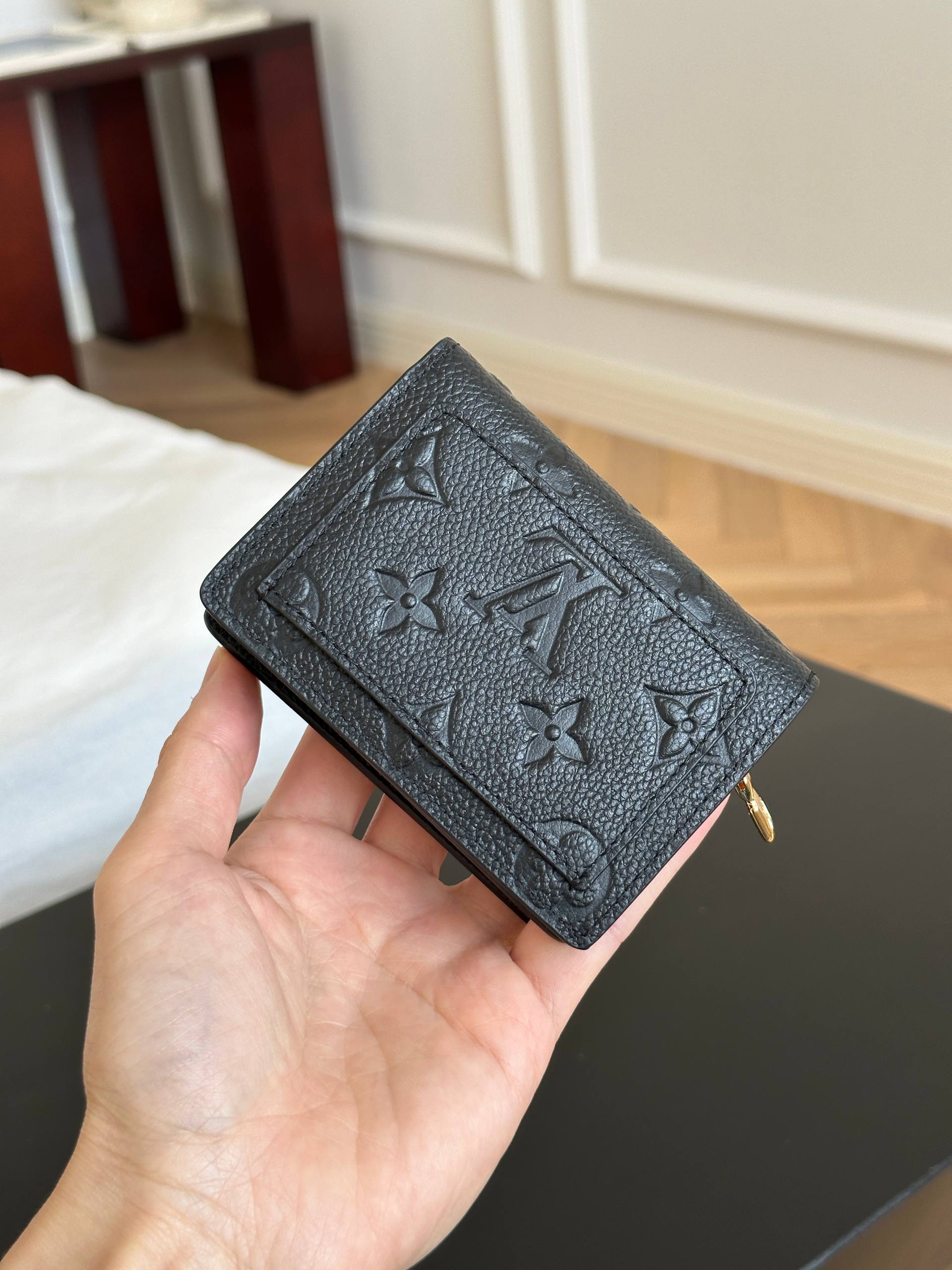 Louis Vuitton Black Monogram Embossed Grain Leather Compact Wallet