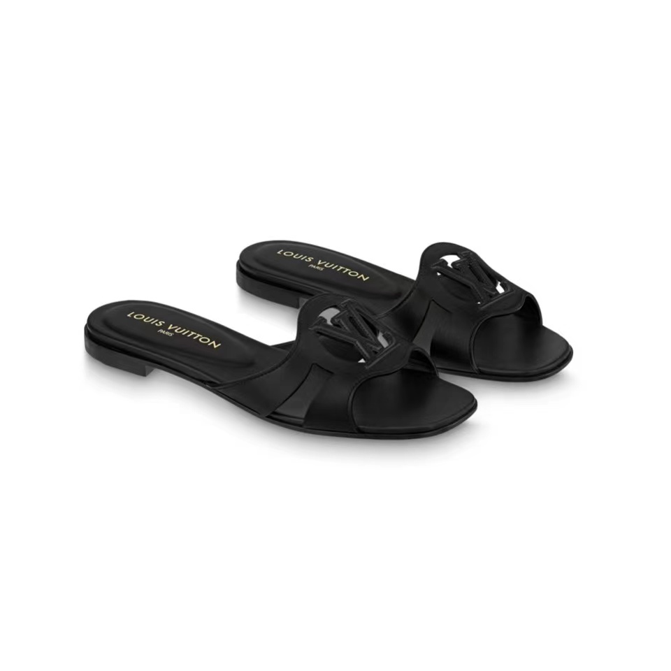 LV Lsola Leather Flat Aandals Slide Sandal
