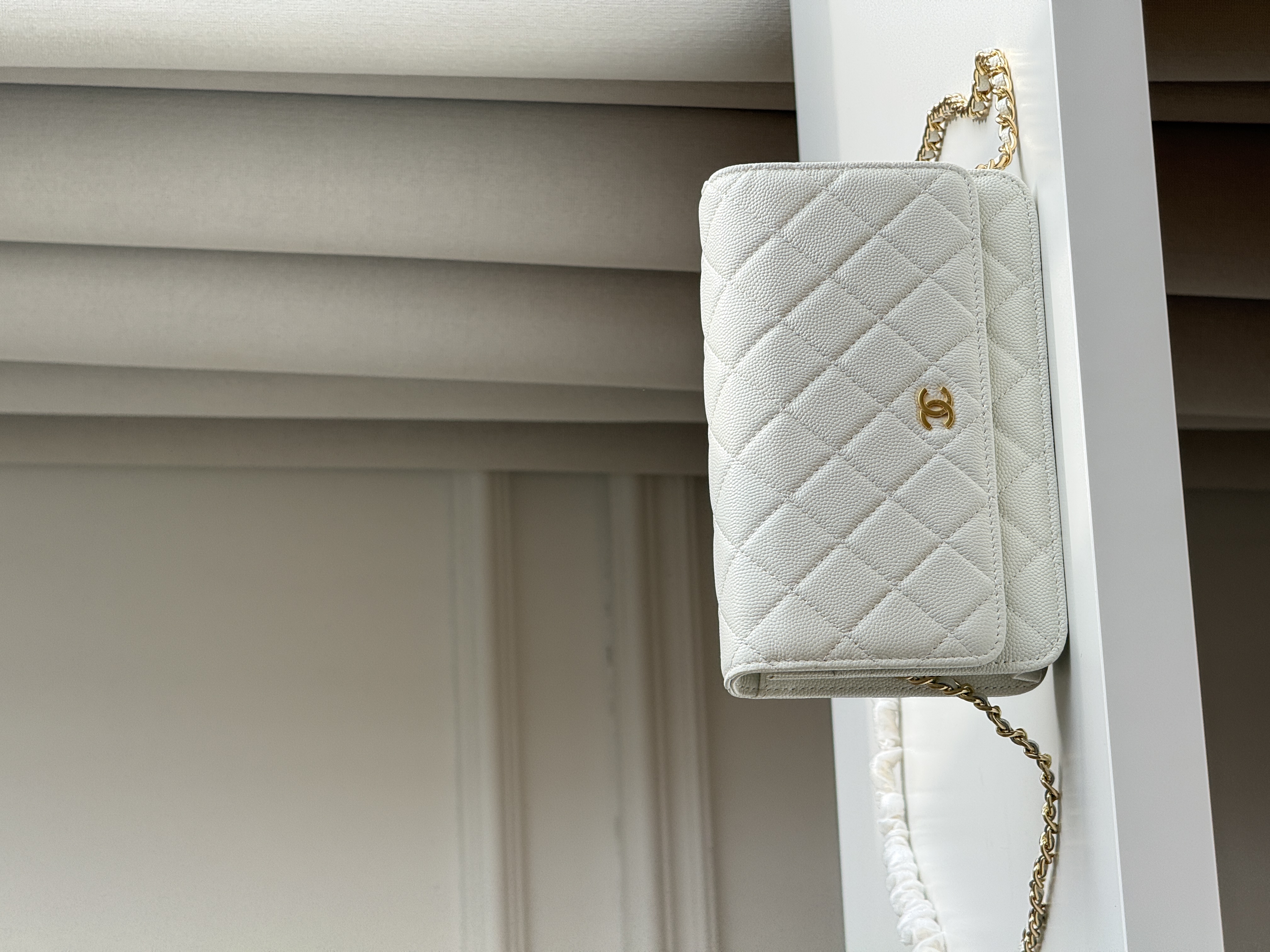 Chanel White Caviar Leather Wallet On Chain Crossbody Bag