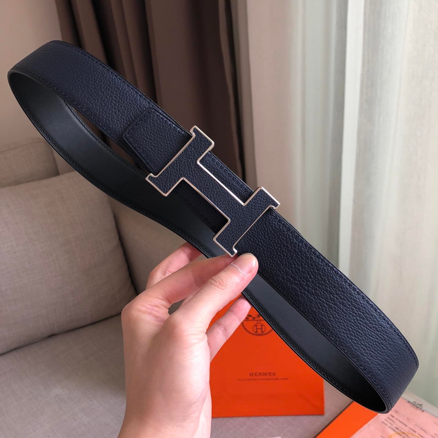 Hermes H Guillochee Belt Buckle & Reversible Strap Black For Women, Women Belt 380MM