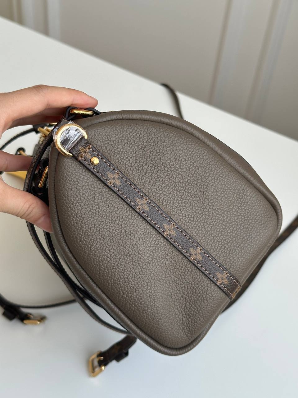 Louis Vuitton Grey Green Grained Leather Monogram Trim Soft Speedy Shoulder & Crossbody Bag