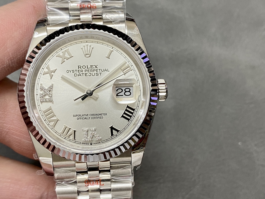 Rolex Datejust 126234 0029 Silver Diamond Roman Dial 36MM Women's Watch