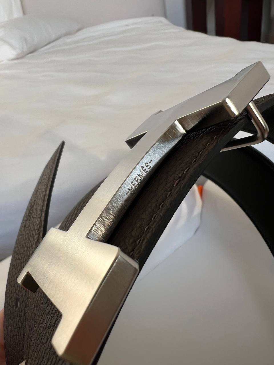 Hermès Dark Brown Grain Leather T Buckle Reversible Belt