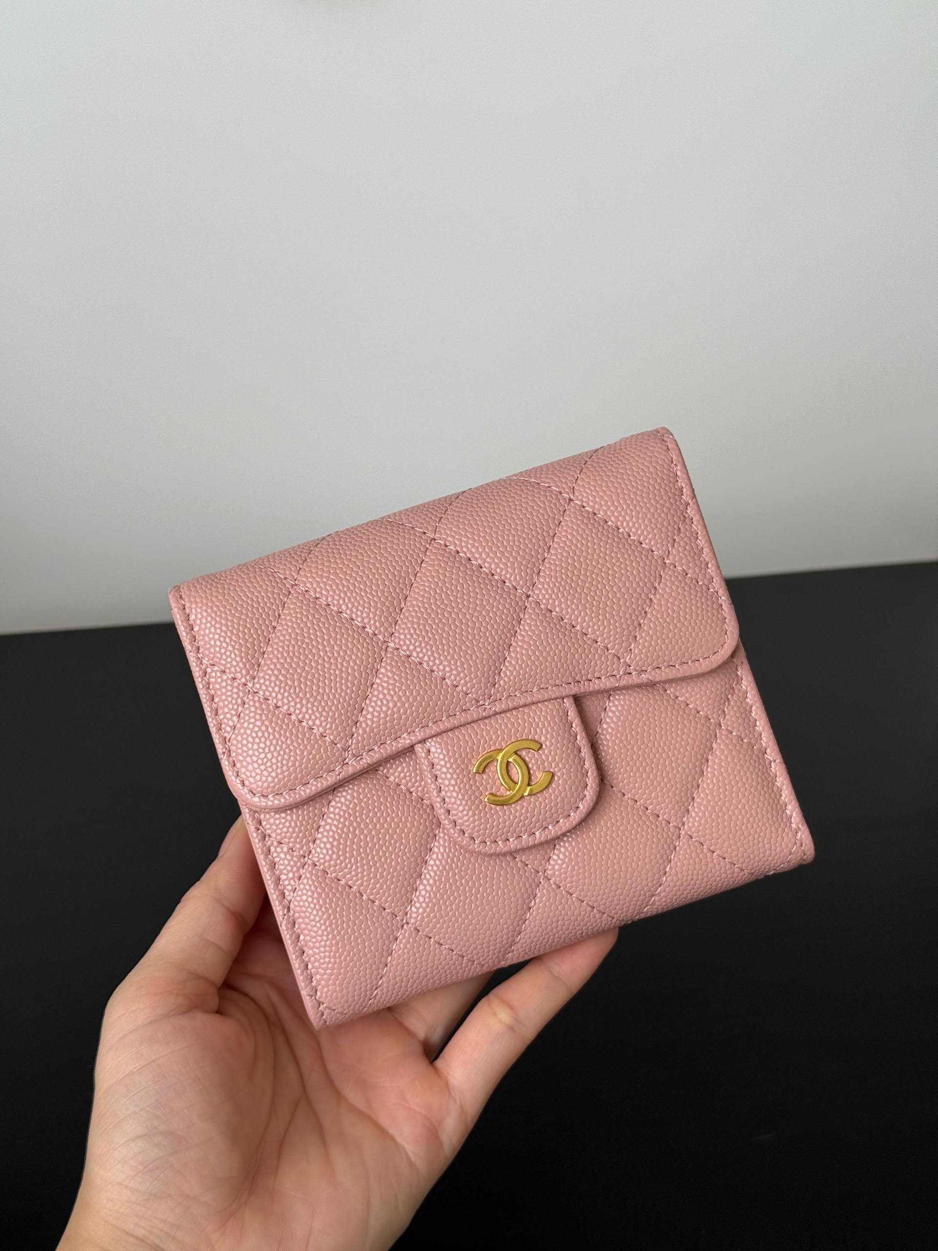 CHANEL Classic Flap Short Wallet in Pink Caviar Leather with Gold Hardware