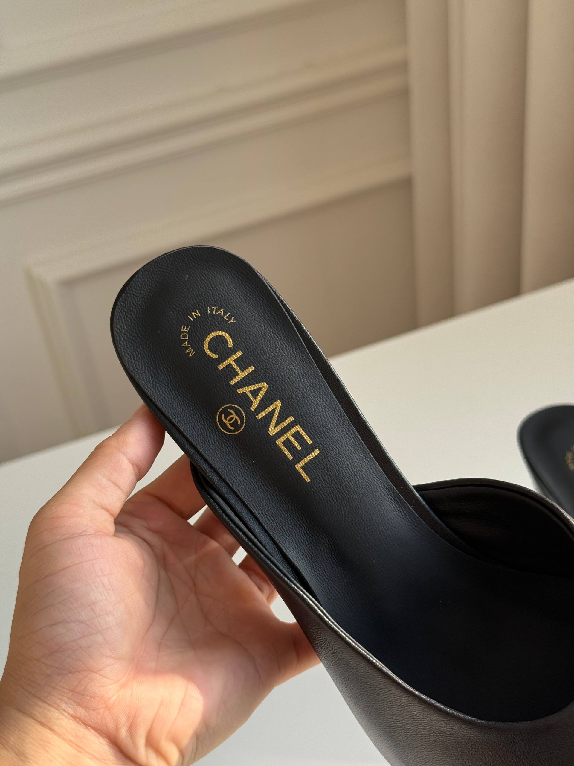 Chanel Two-Tone Square-Toe Block Heel Mules