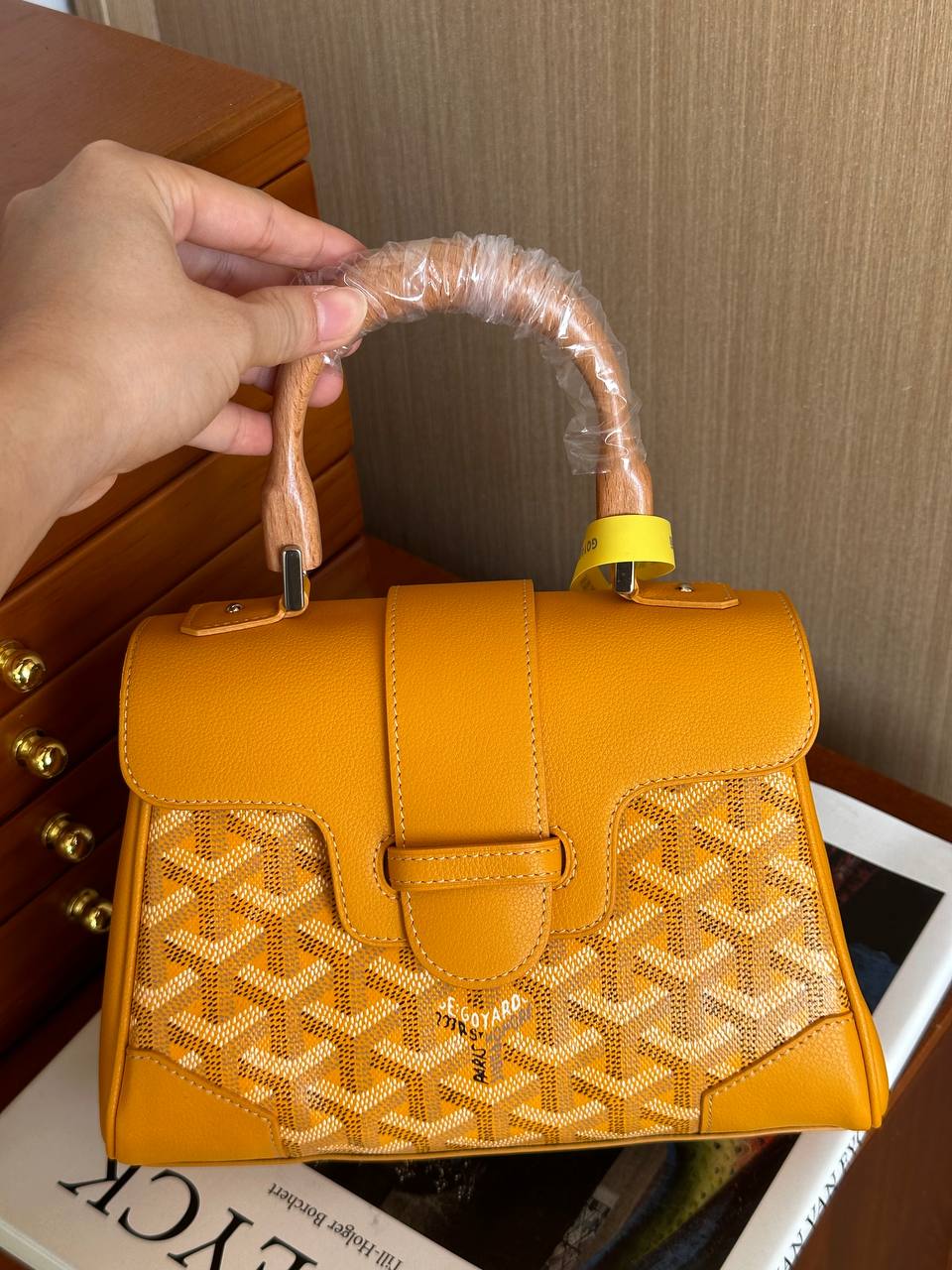 Goyard Yellow Goyardine Canvas Leather Mini Saigon Top Handle Bag
