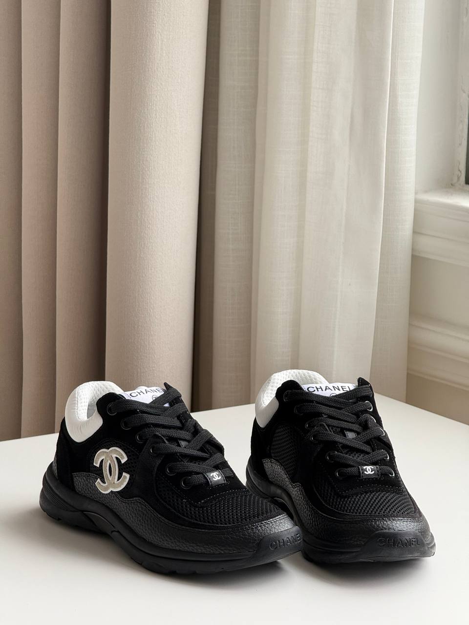 CHANEL CC Logo Mesh & Suede Sneakers