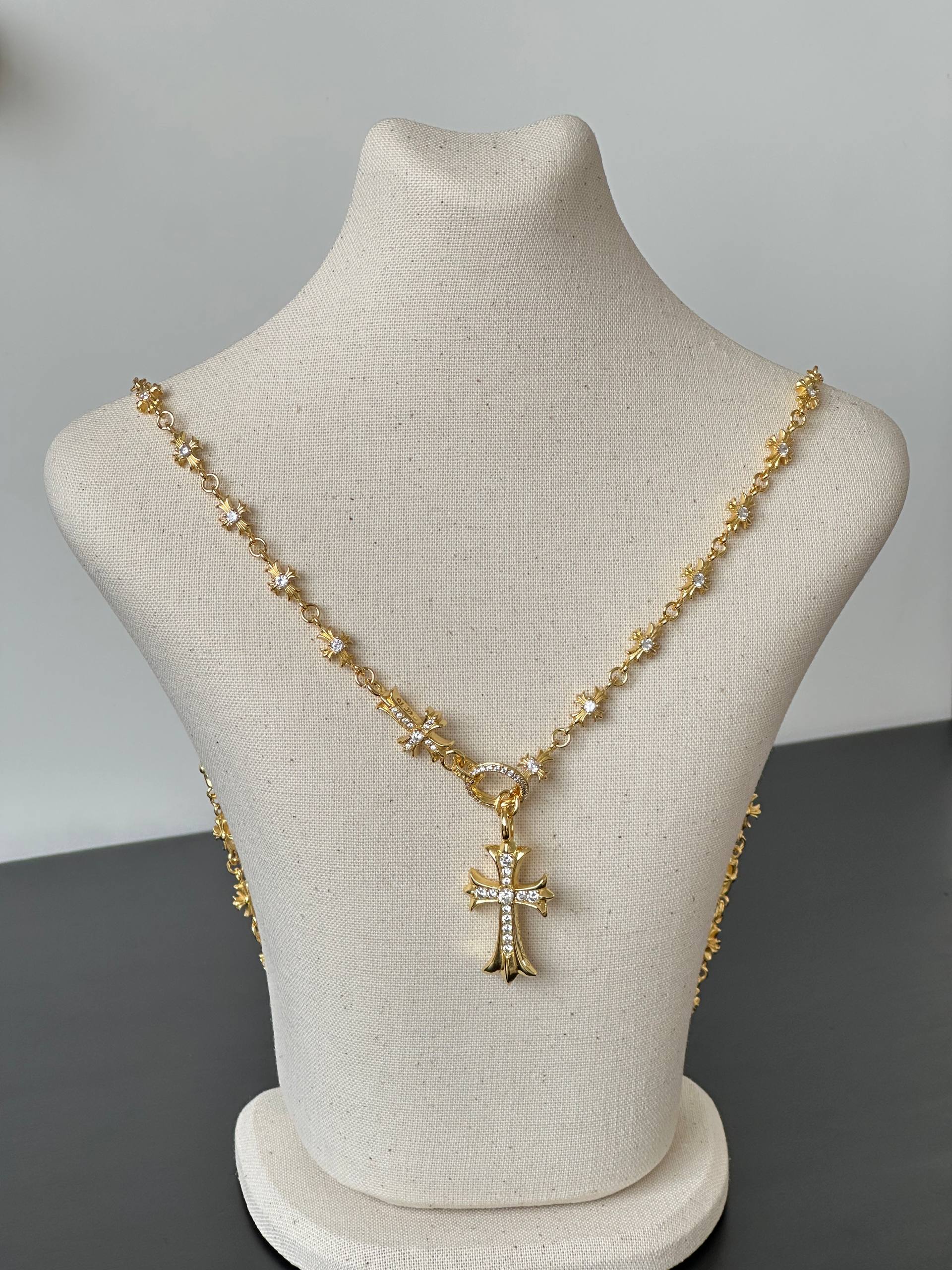 Chrome Hearts Cross Pendant Necklace with Blue Enamel/Stones
