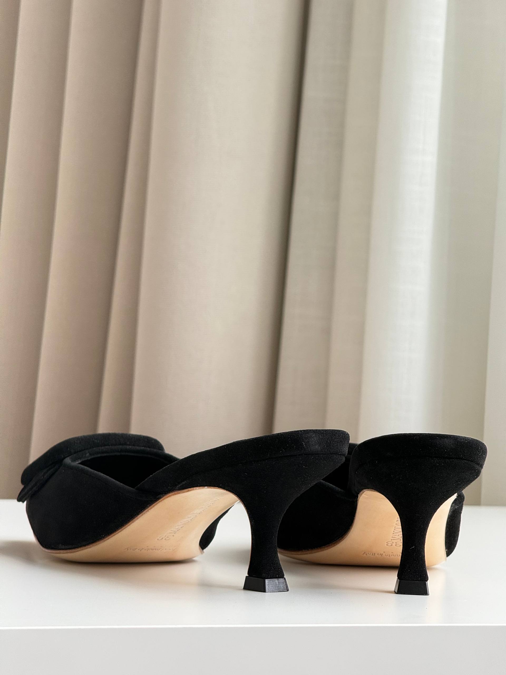 Manolo Blahnik Square Buckle Suede Pointed-Toe Stiletto Mules