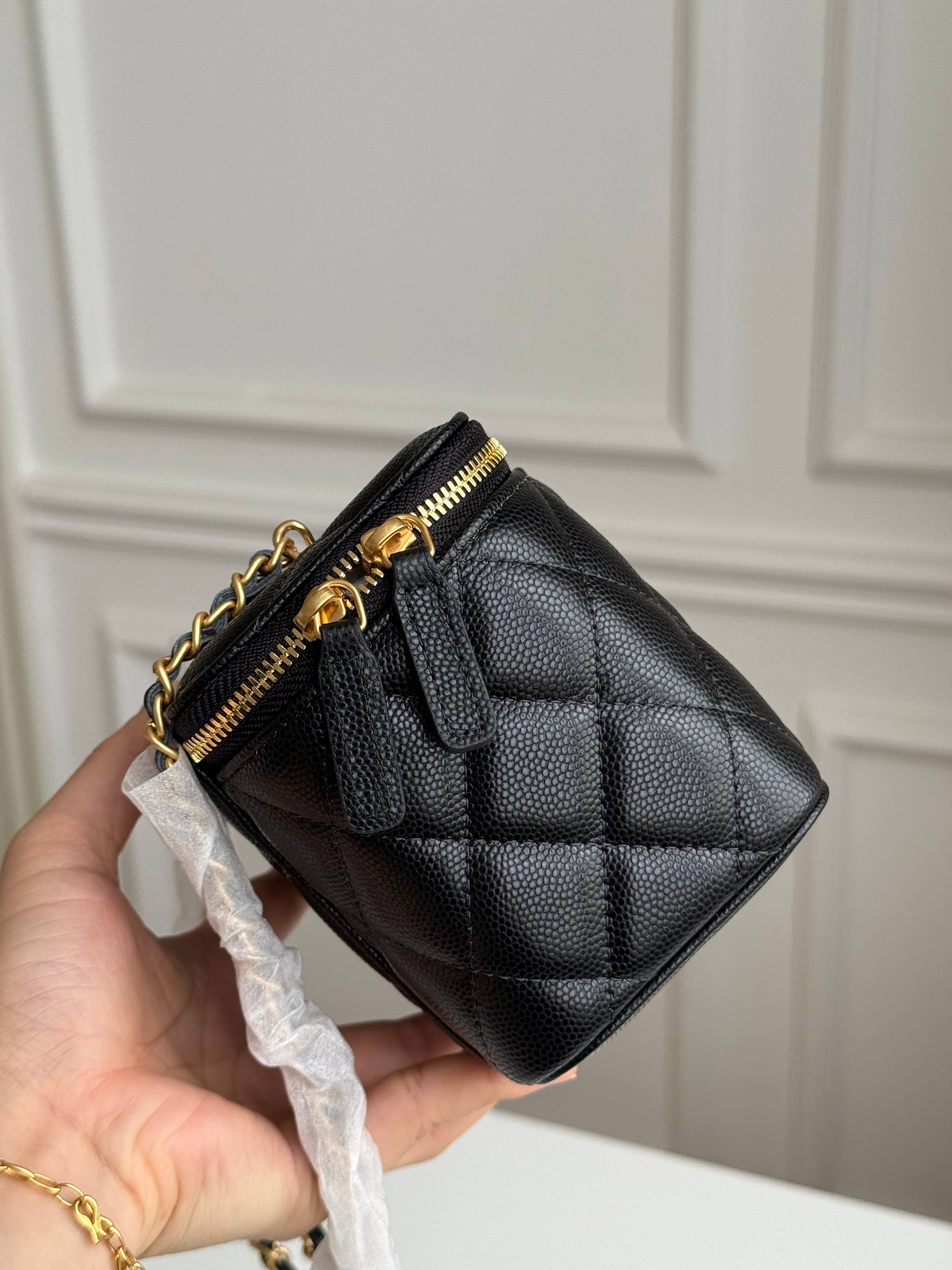 Chanel Quilted Caviar Leather Vanity Case Chain Crossbody Bag