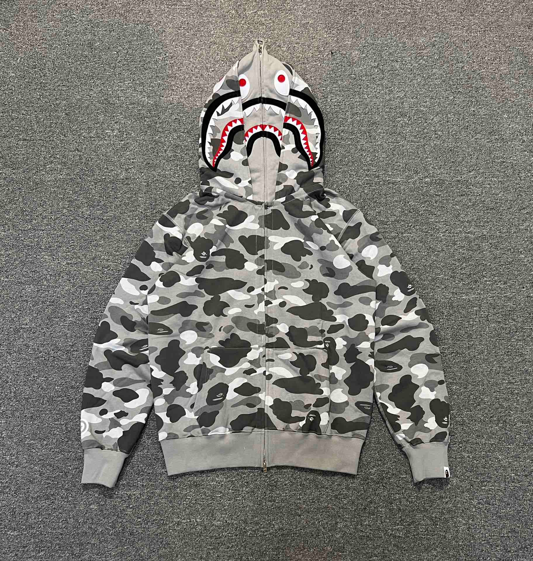 1:1 Best Quality Grey Camo 2 Hood Zipper Hoodie
