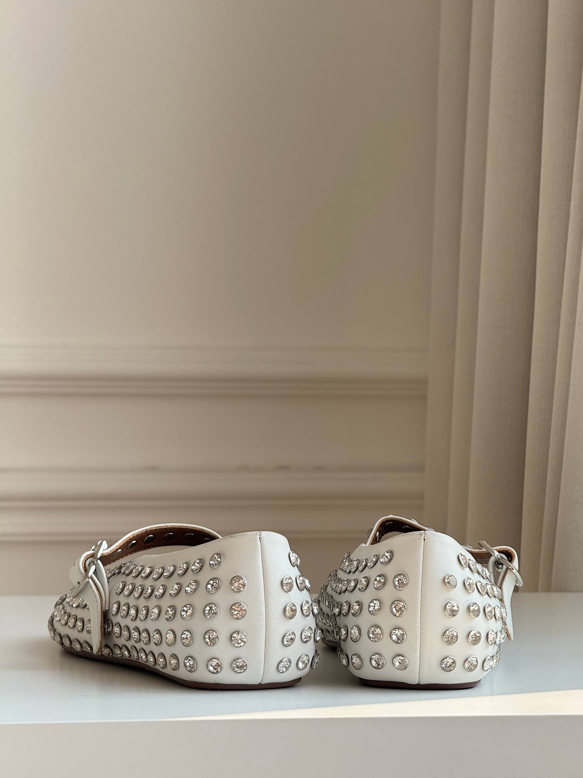 Rhinestone Studded Mary Jane Ballet Flats / Crystal Embellished Ballerina Shoes