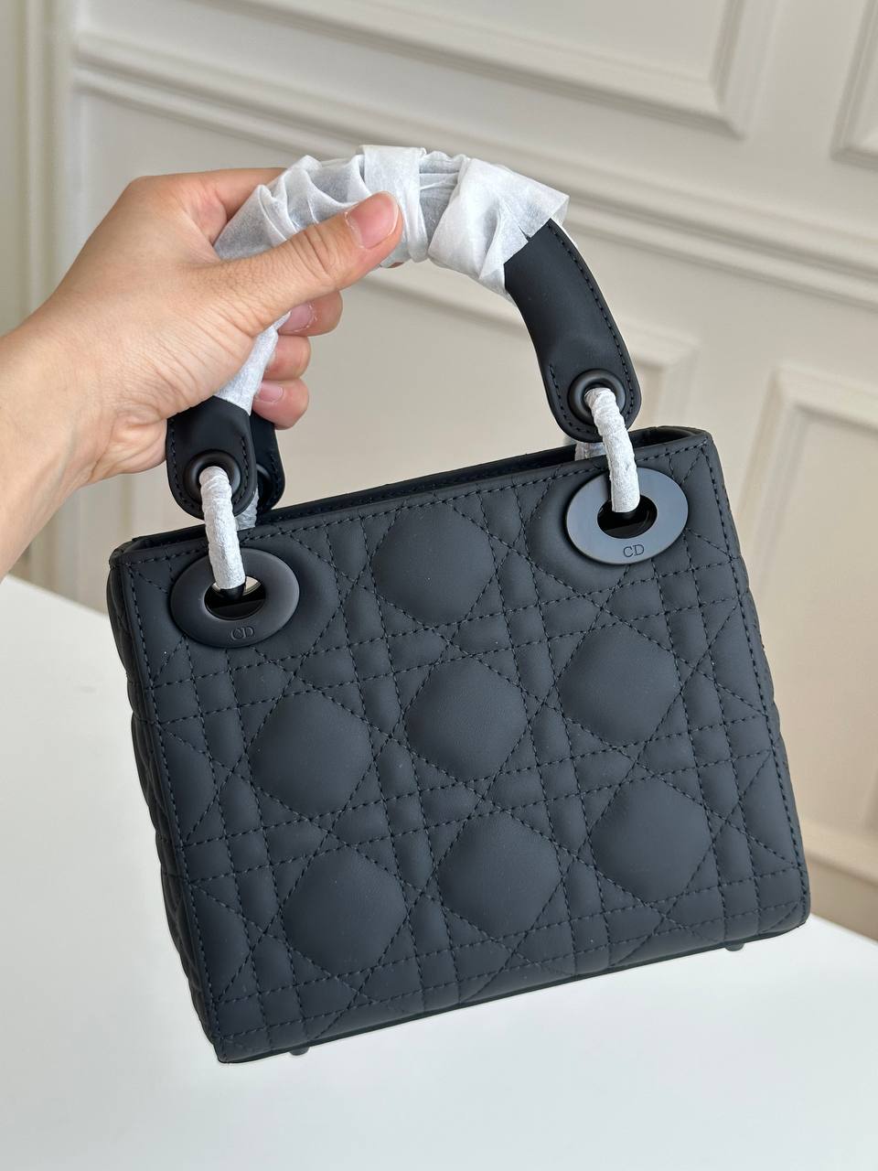 Christian Dior Lady Dior Mini (3 Cannage) So Black Matte Calfskin Bag