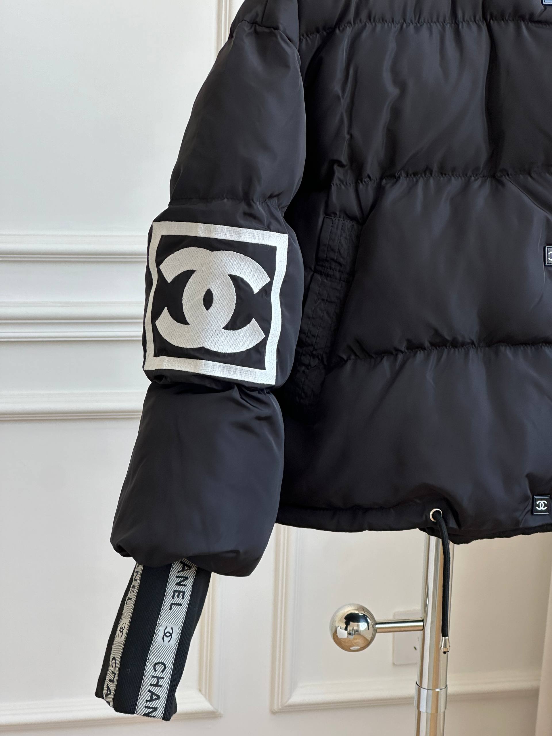 Chanel Black Quilted Down Jacket with Logo Tape