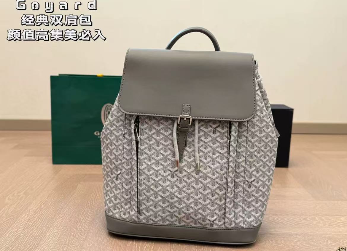 Goyard Leather Trim Canvas Drawstring Backpack 41*33*16cm
