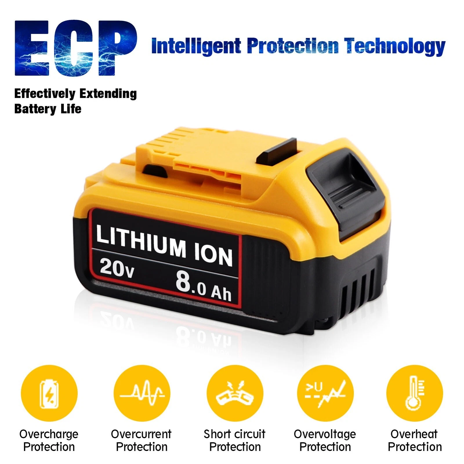 4 pieces suitable for DeWalt 20V 20V Max XR 8 AH lithium-ion battery pack DCB206-2 DCB205-2