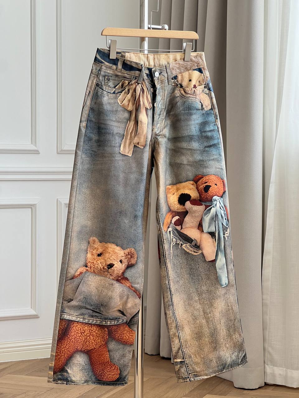 Acne Studios 1981 Teddy Bear 3D Print Washed Wide-Leg Jeans